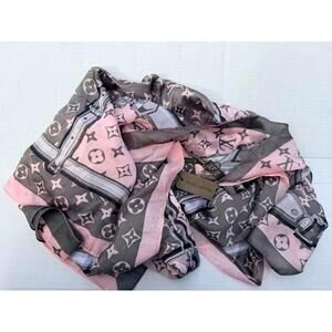 LOUIS VUITTON Pink & Gray Monogram Silk Scarf
